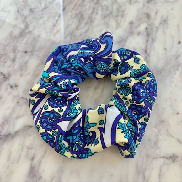 Blue Paisley Floral Pattern Scrunchie Hair Tie - Picture 2 of 2